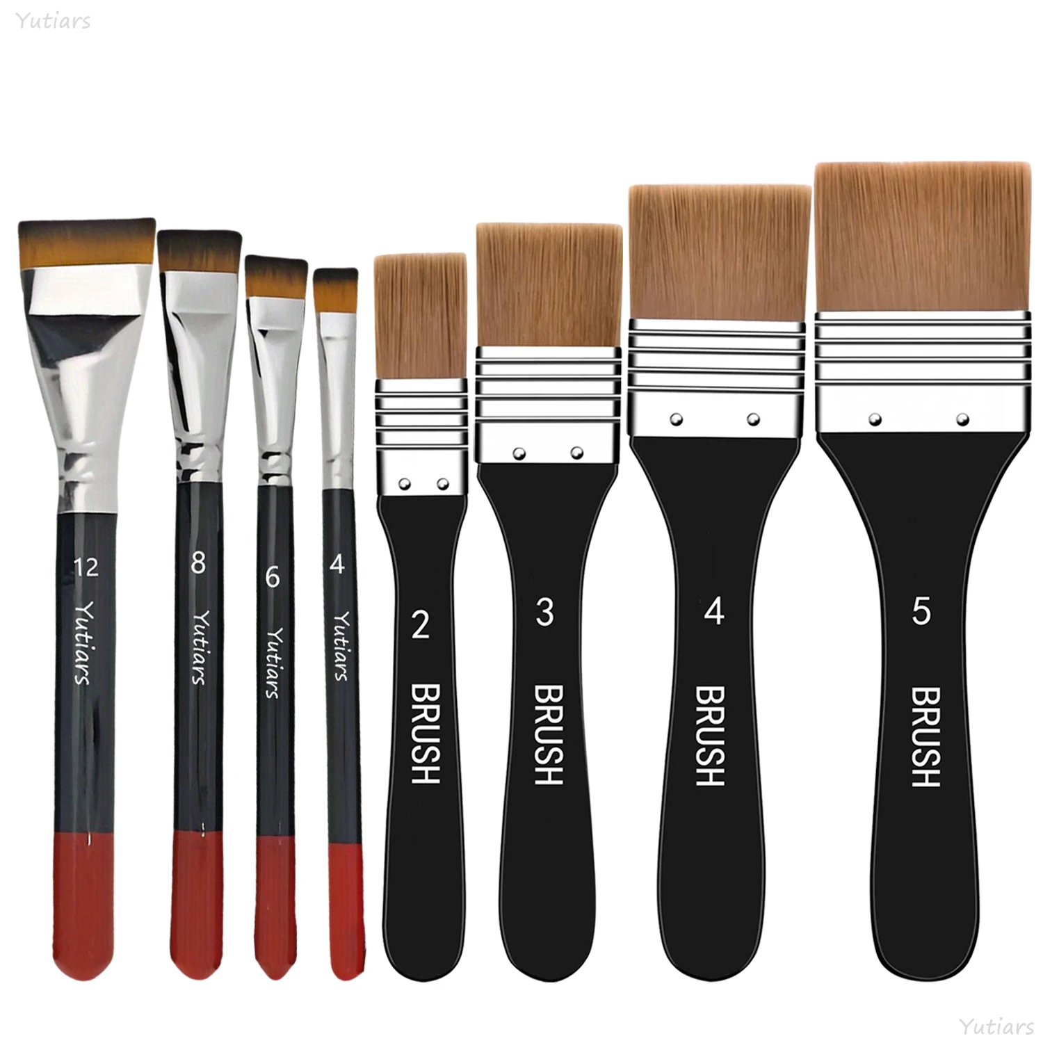 Yutiars 4Pcs Lacquer Brushes & 4Pcs Flat Chip Brushes Kit,Professional Art Supplies for Acrylic,Oil,Watercolor & Gesso Painting