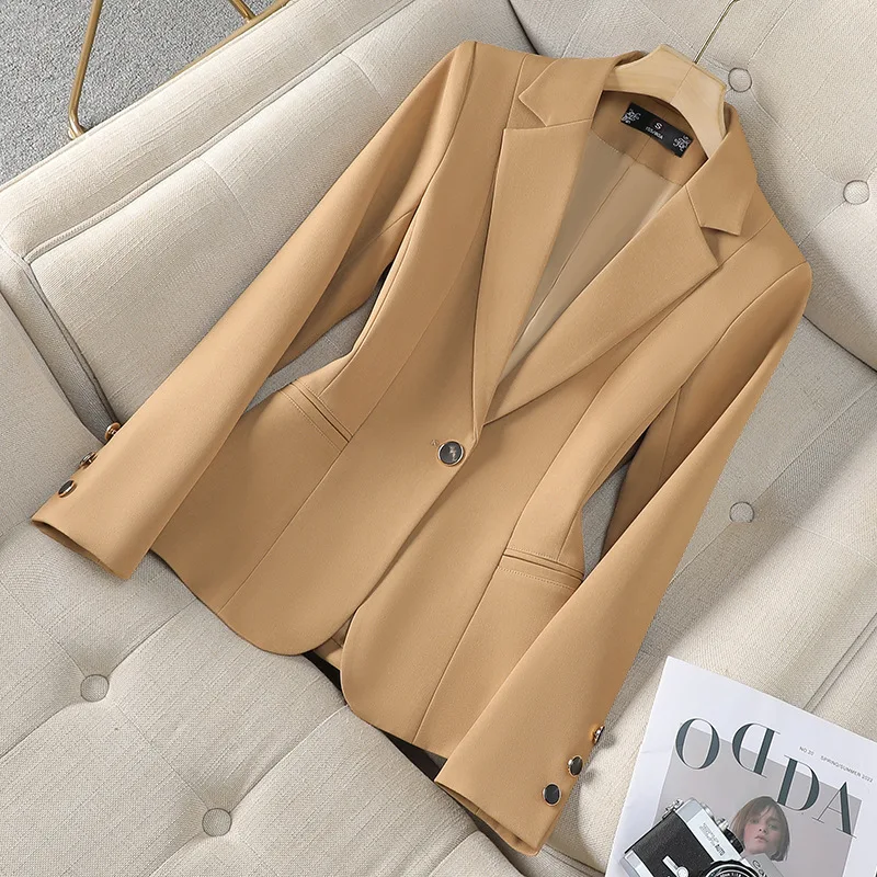 

Fashion Ladies Blazer Coat Women Apricot Red Khaki Long Sleeve Female Business Work Wear Slim Formal Jacket Autumn Winter Coat