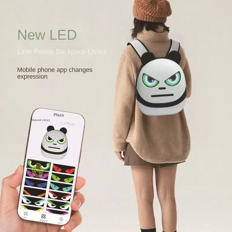 Smart LED Backpack with Programmable Screen Pixel Art Display Hard Shell Waterproof Travel Bag DIY Panda Schoolbag mochila