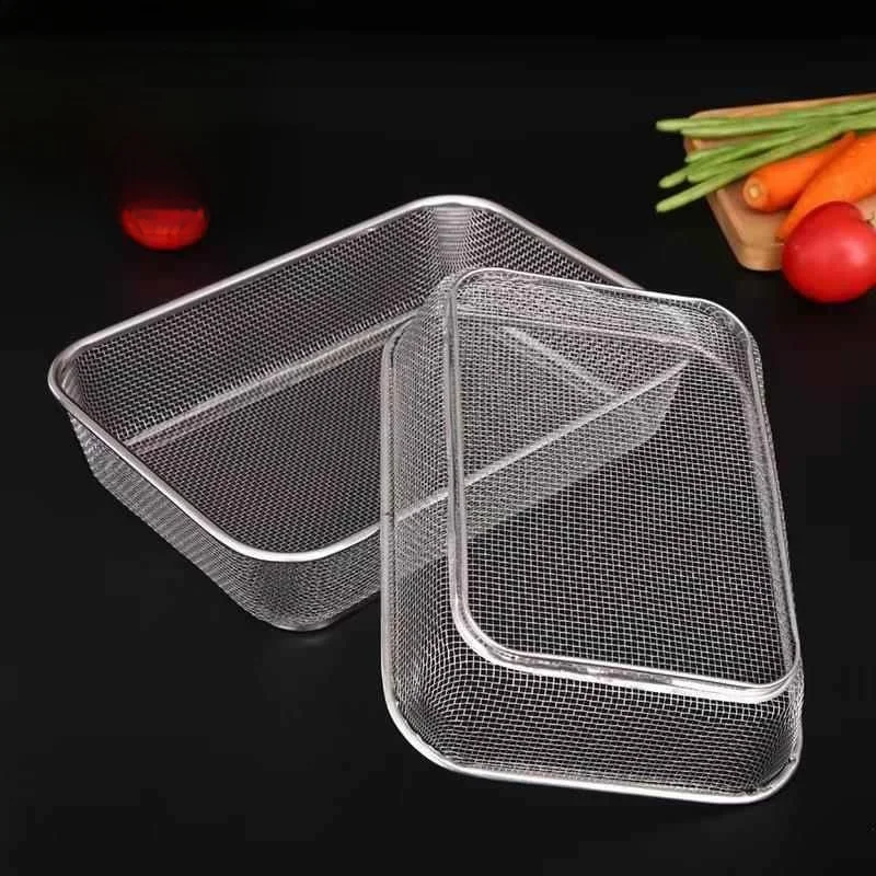 

Stainl Steel Rectangular Fruit Basket Rice Waing Basket Vegetable Draining Screen Multi-Function Drainage Basin Vegetabl...