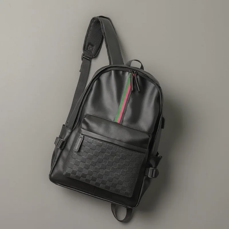 حقيبة ظهر فاخرة منقوشة مخططة للرجال تصميم عصري حقيبة ظهر للرجال سعة كبيرة 15.5 بوصة حقائب كمبيوتر محمول حقائب مدرسية من جلد البولي يوريثان الناعم