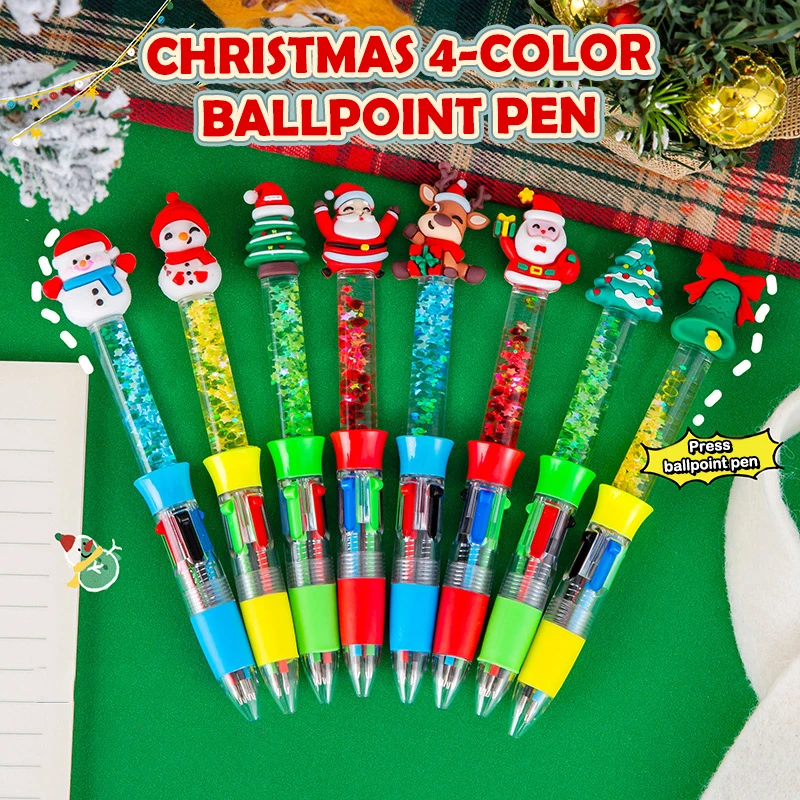 การ์ตูนคริสต์มาส Quicksand ปากกาลูกลื่นสี่สีกดปากกาลูกลื่นอุปกรณ์สํานักงานเครื่องเขียนนักเรียนของขวัญ