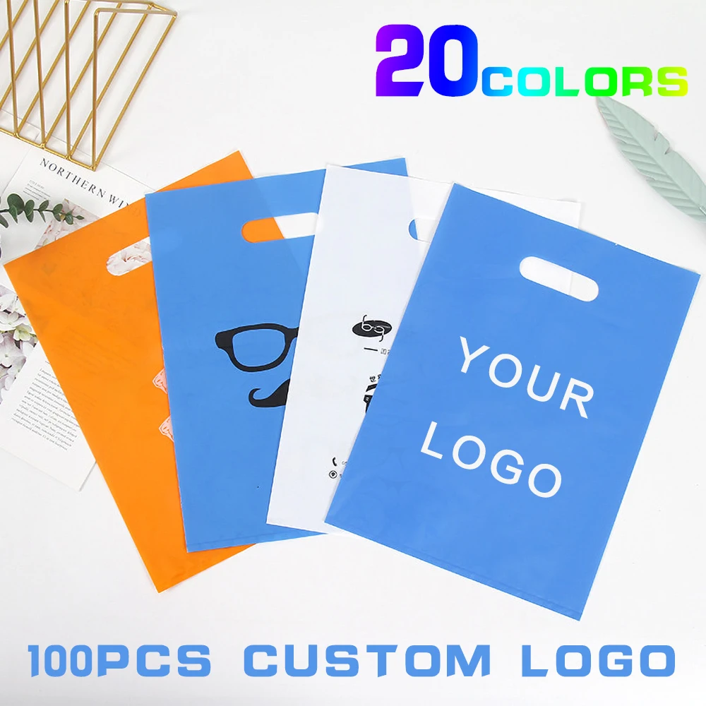 100pcs Custom Logo Festival Party Gift Bag Portable Plastic Bag Shopping Bag Print One Color Logo On double sided Free Design