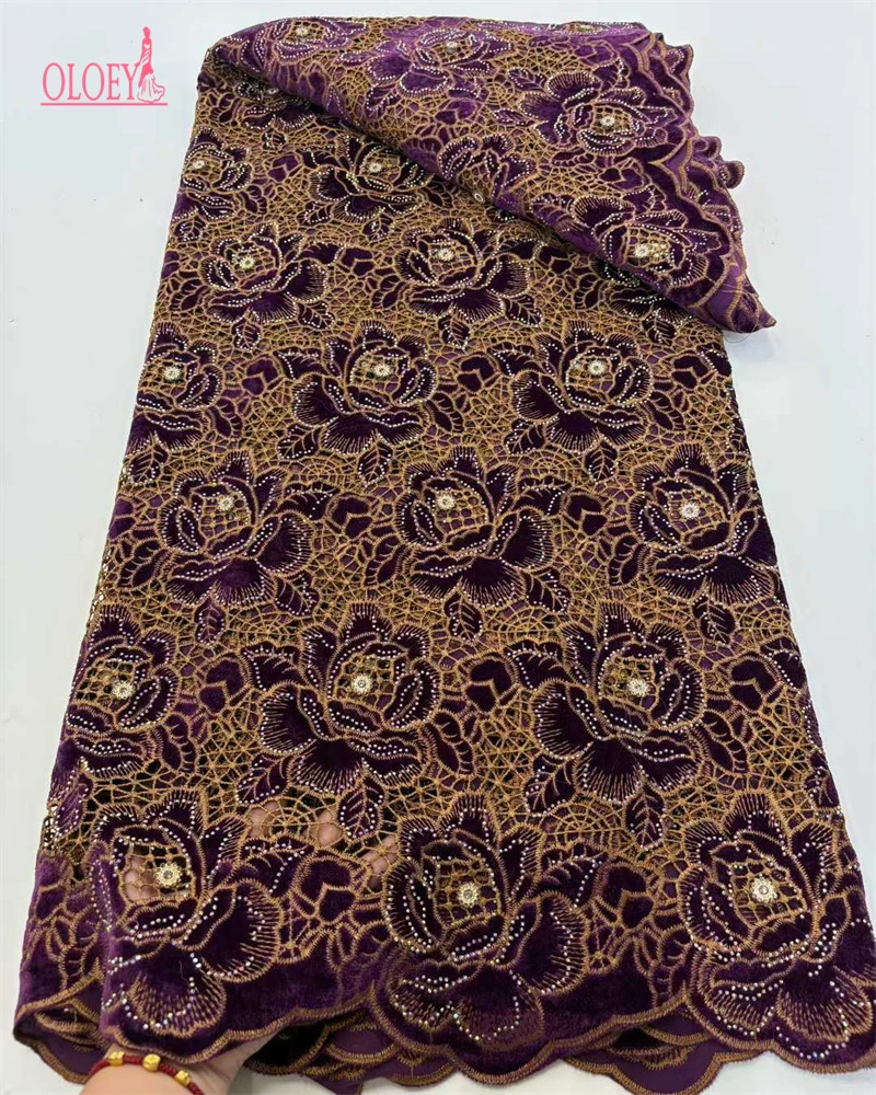 

OLOEY African Beaded Tulle Lace Fabric - High Quality French Embroidery Nigerian Lace Material for Fashion Crafts