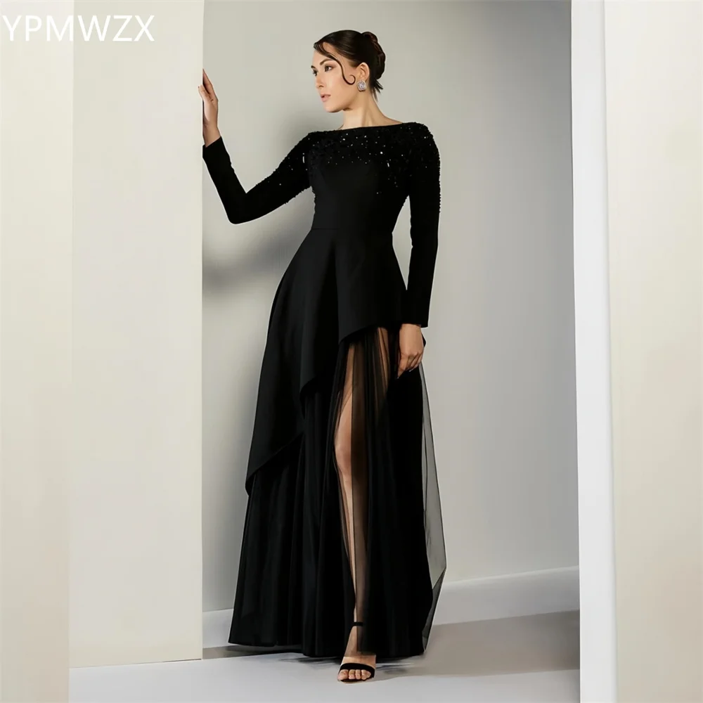 

Customized Evening Dress Women Prom Gown Formal YPMWZX Scoop Neckline A-line Floor Length Skirts Draped Bead Bespoke Occasion Dr