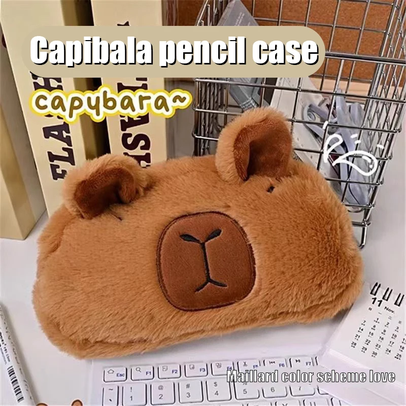 

Cartoon Cute Plush Animal Capybara Pencil Bag Large Capacity Cosmetic Bag Kawaii School Stationery Multifunctional Storage Bag