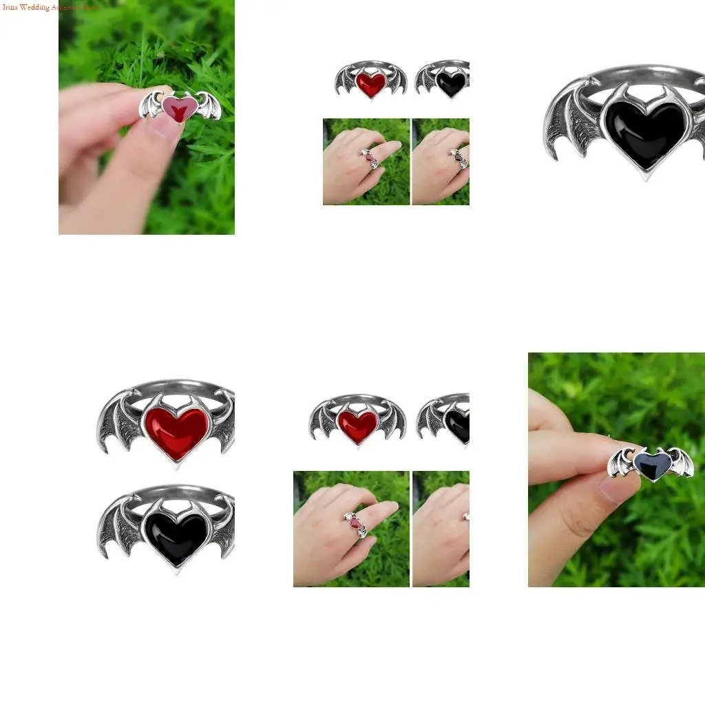 G92D Gothic Heart Ring for Women Hip Hop Devil Wing Ring Halloween Party Jewelry