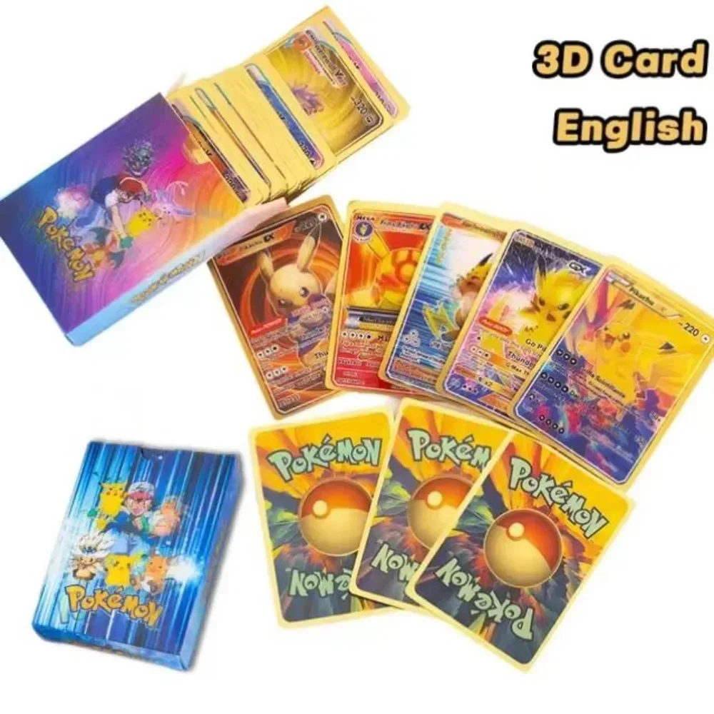 NEW 50Pcs Pokemon 3D Shining Rainbow Cards English Vmax Gx Charizard Pikachu Trading Game Collection Battle Card Children Toys