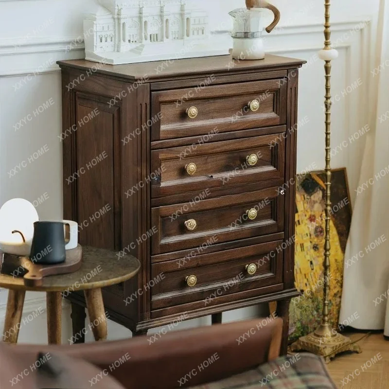

Black walnut solid wood four chest chest bedroom retro chest storage lockerTJ