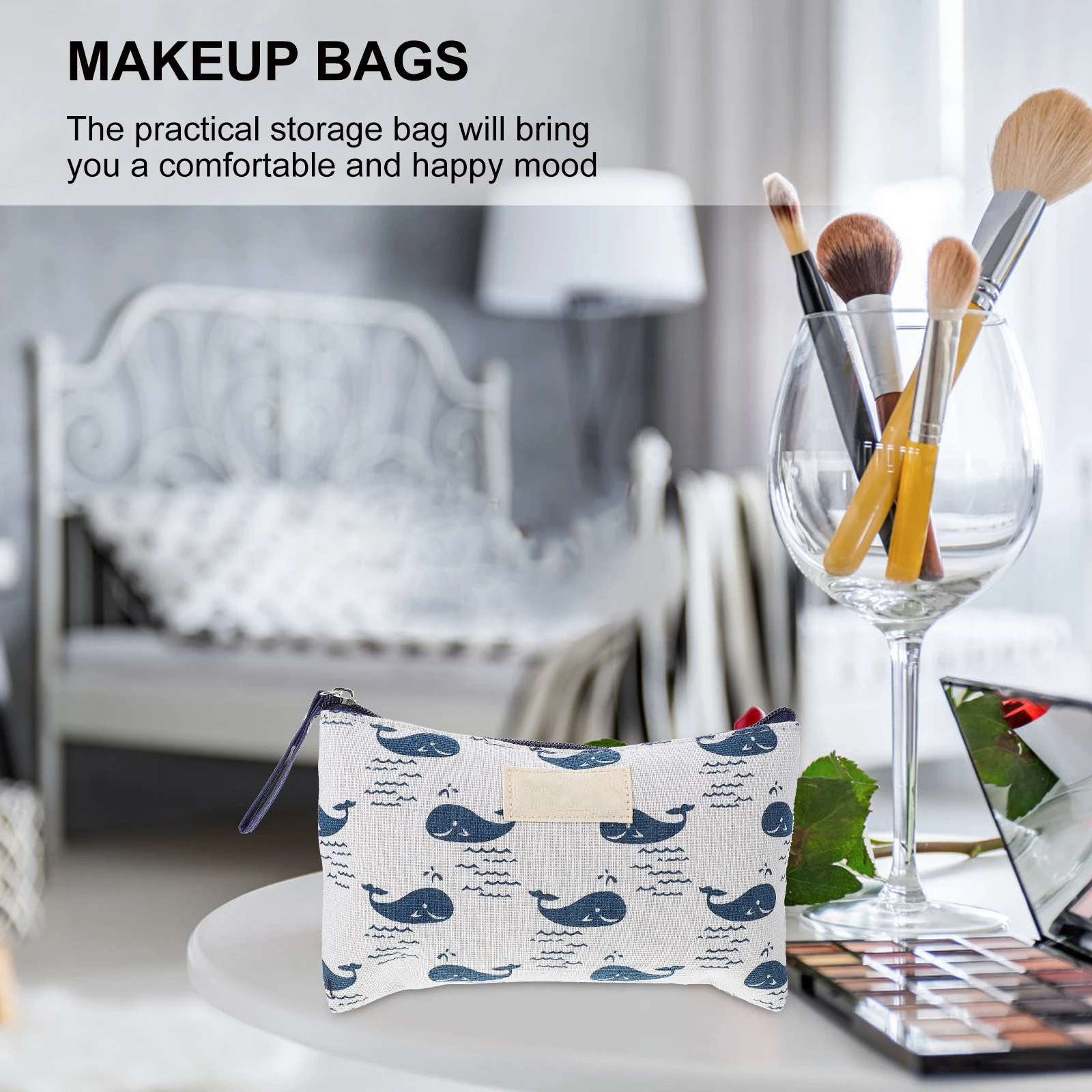 

2pcs Canvas Storage Bags Portable Pouches Travel Makeup Bags Lipstick Eyebrow Sailcloth Practical Storage Bag