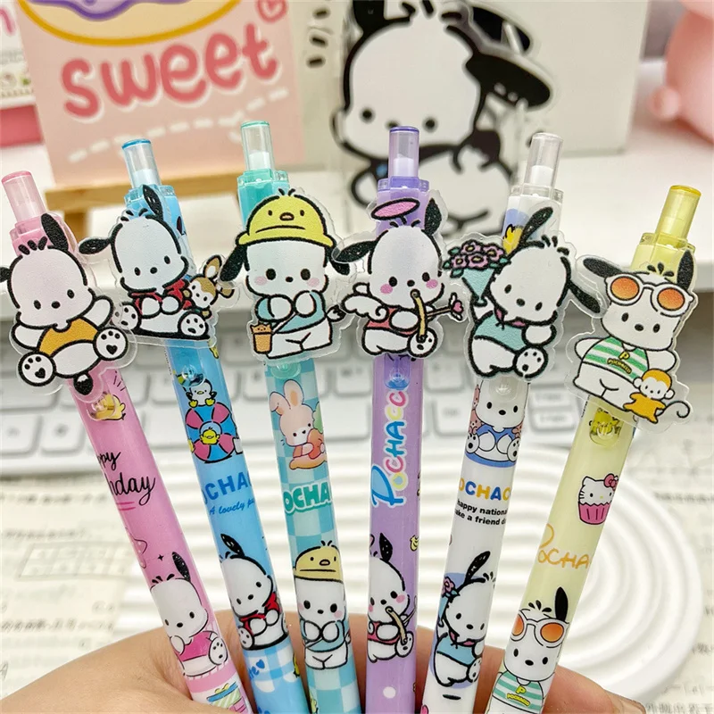 6Pcs/Set Sanrio Pochacco 0.5mm Gel Pens Kawaii Anima Dog Black Pen School Student 0ffice Stationery Supplies Kids Gift