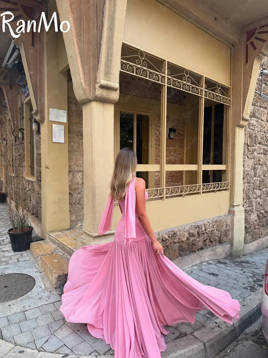 Ranmo 2025 розовое платье для выпускного вечера в форме сердца трапециевидной формы с плиссированным шарфом женское вечернее платье Саудовская Аравия торжественное свадебное платье по индивидуальному заказу