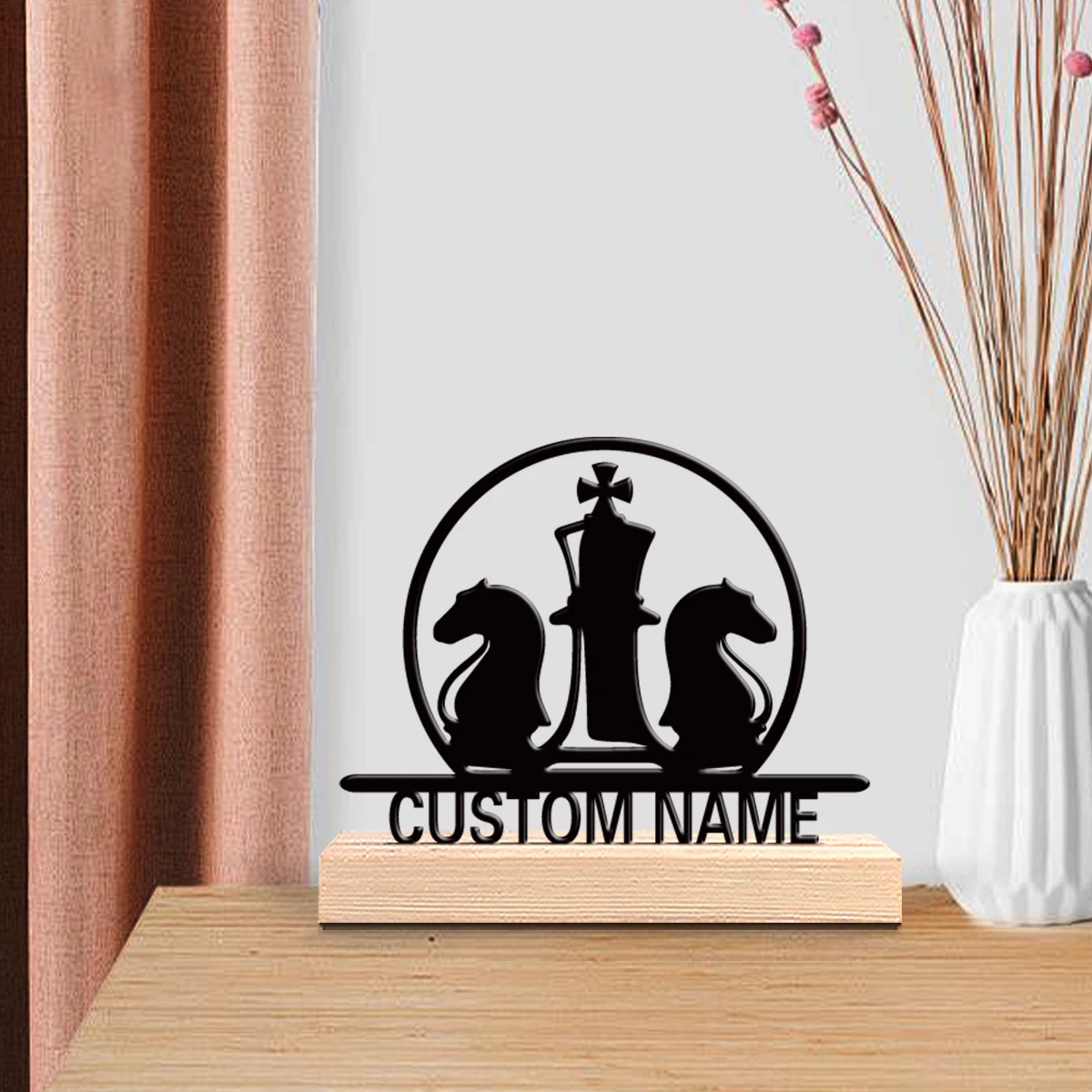 1pc Fun Personalized Custom Chess Metal Statues Desktop Sculpture With Wooden Base Suitable For Offices Bedrooms Commemorative
