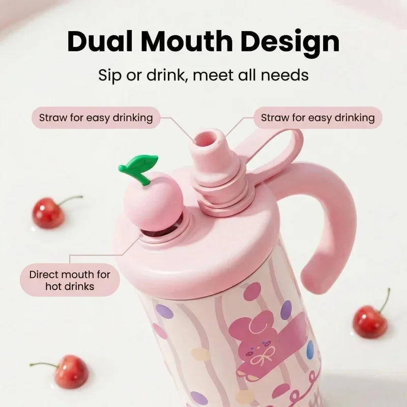 500ml 316L Stainless Steel Vacuum Insulated Tumbler, Double Mouth Lid with Straw, Leakproof Travel Coffee Mug Thermal Cup Bottle