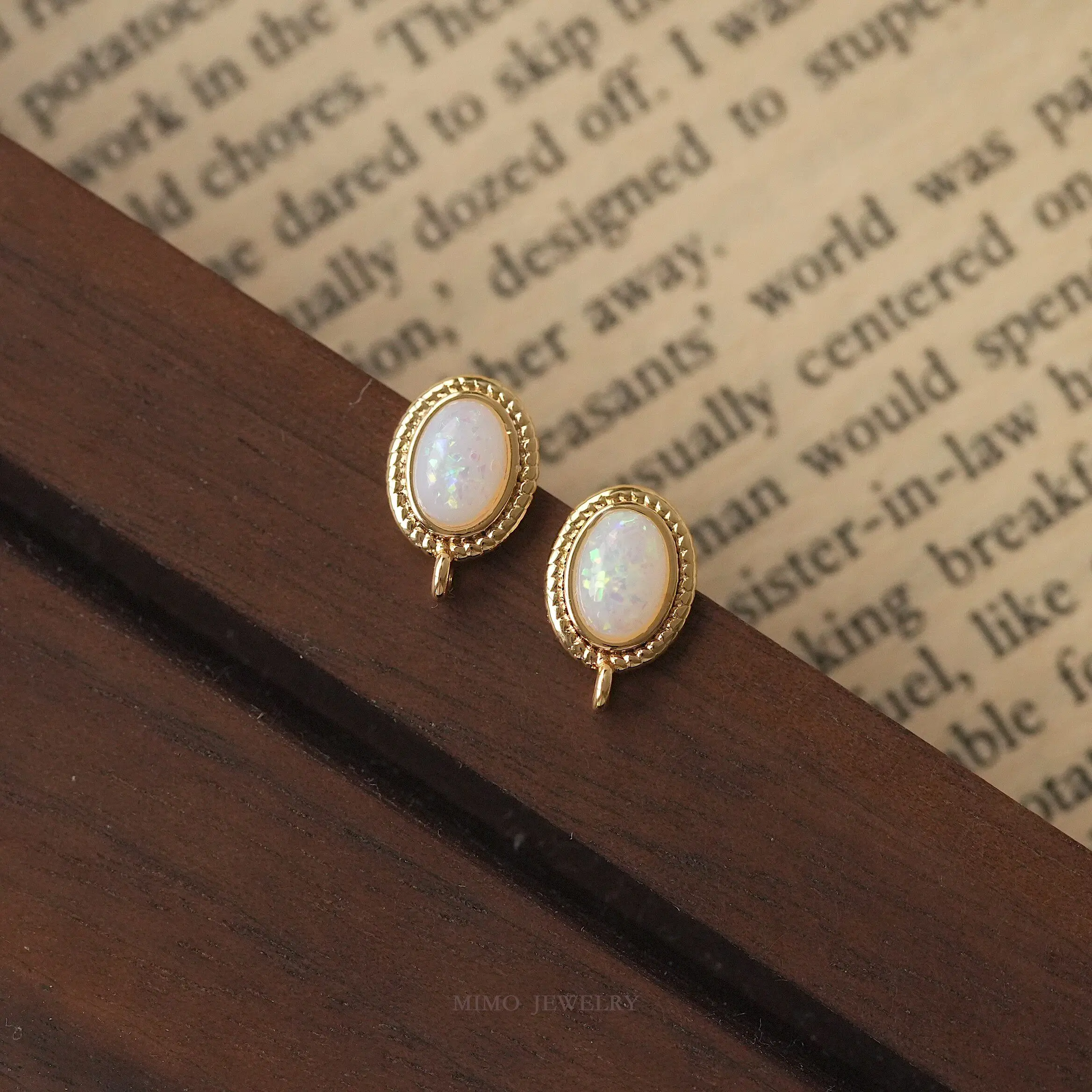 Copper Plated Gold Oval Imitation Opal Retro Edge 925 Silver Needle Earrings DIY Earrings Making Supplies Jewelry Accessories