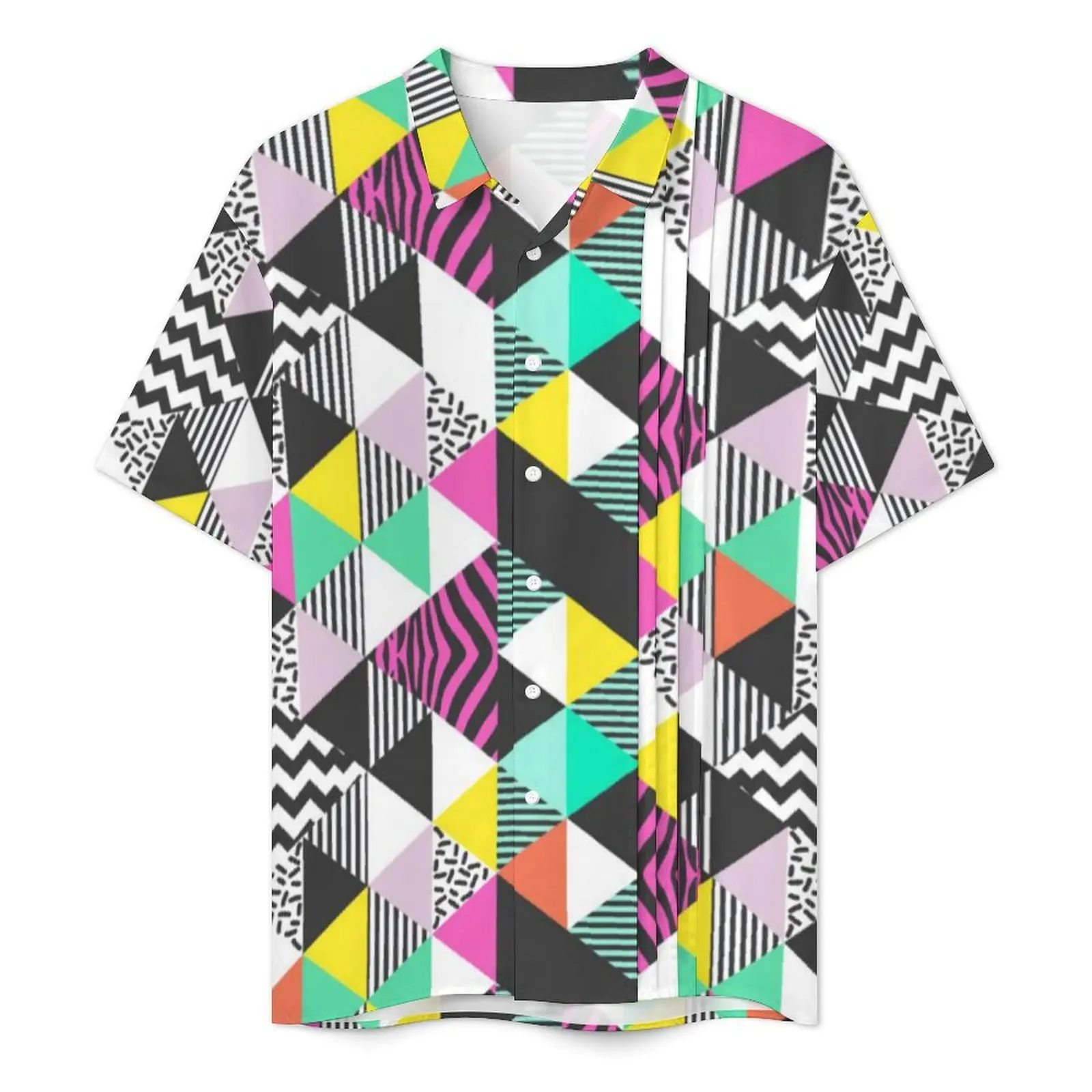 Camisa de playa de arte geométrico moderno para hombre, triángulos abstractos, camisas casuales hawaianas, blusas sueltas de manga corta, ropa con estampado elegante