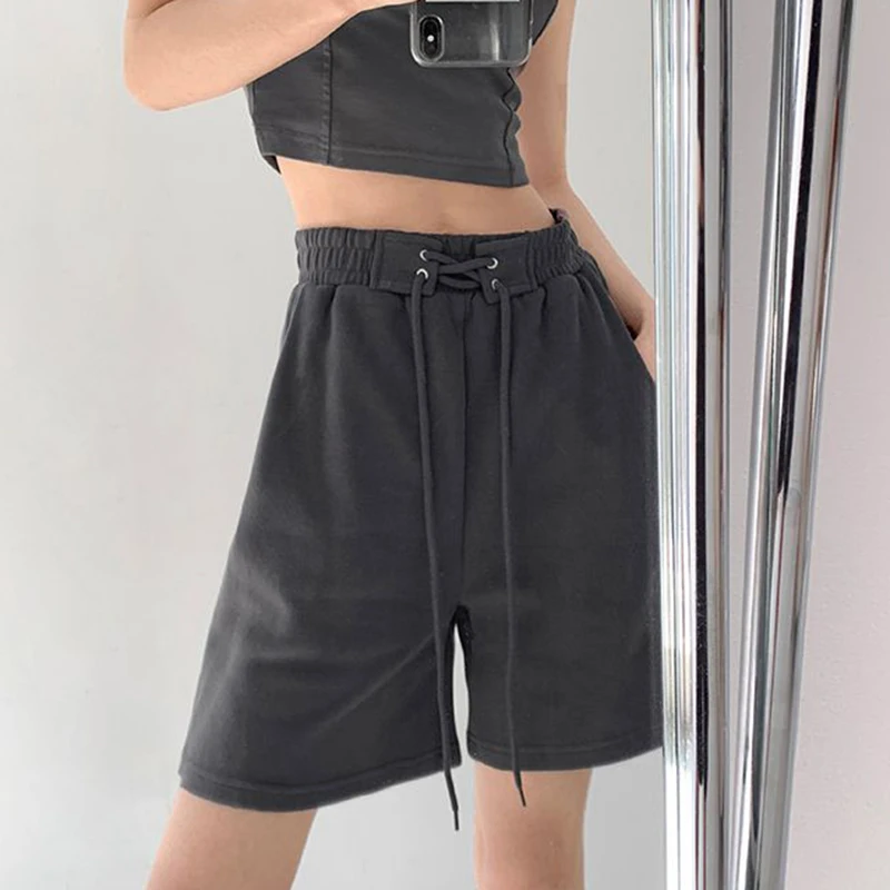 

Hot Sale Lady Classic Solid Short Pants Female High Waist Baggy Joggers Girls Casual Fashion Drawstring Thin Shorts