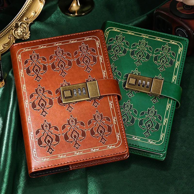 Vintage Password Book B6 European Style Locked Notebook Learning Stationery Diary Book Hand Ledger Box Journals Diary