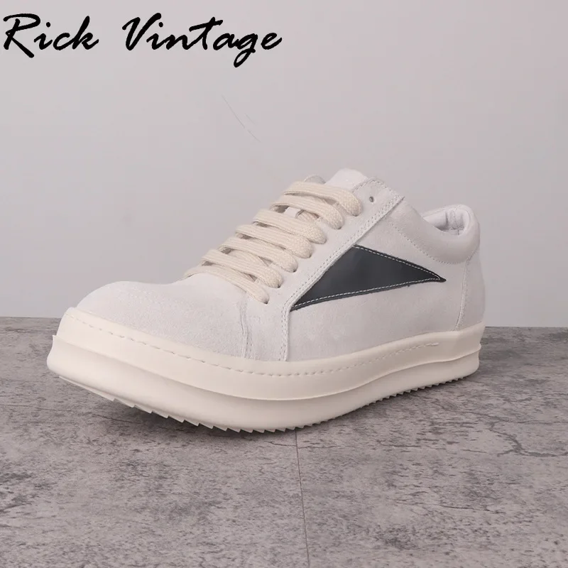 Rick Vintage Men Casual Shoes Genuine Leather Loafers Lace Up Women Suede Sneakers Luxury Trainers Low-top Street Casual Shoes