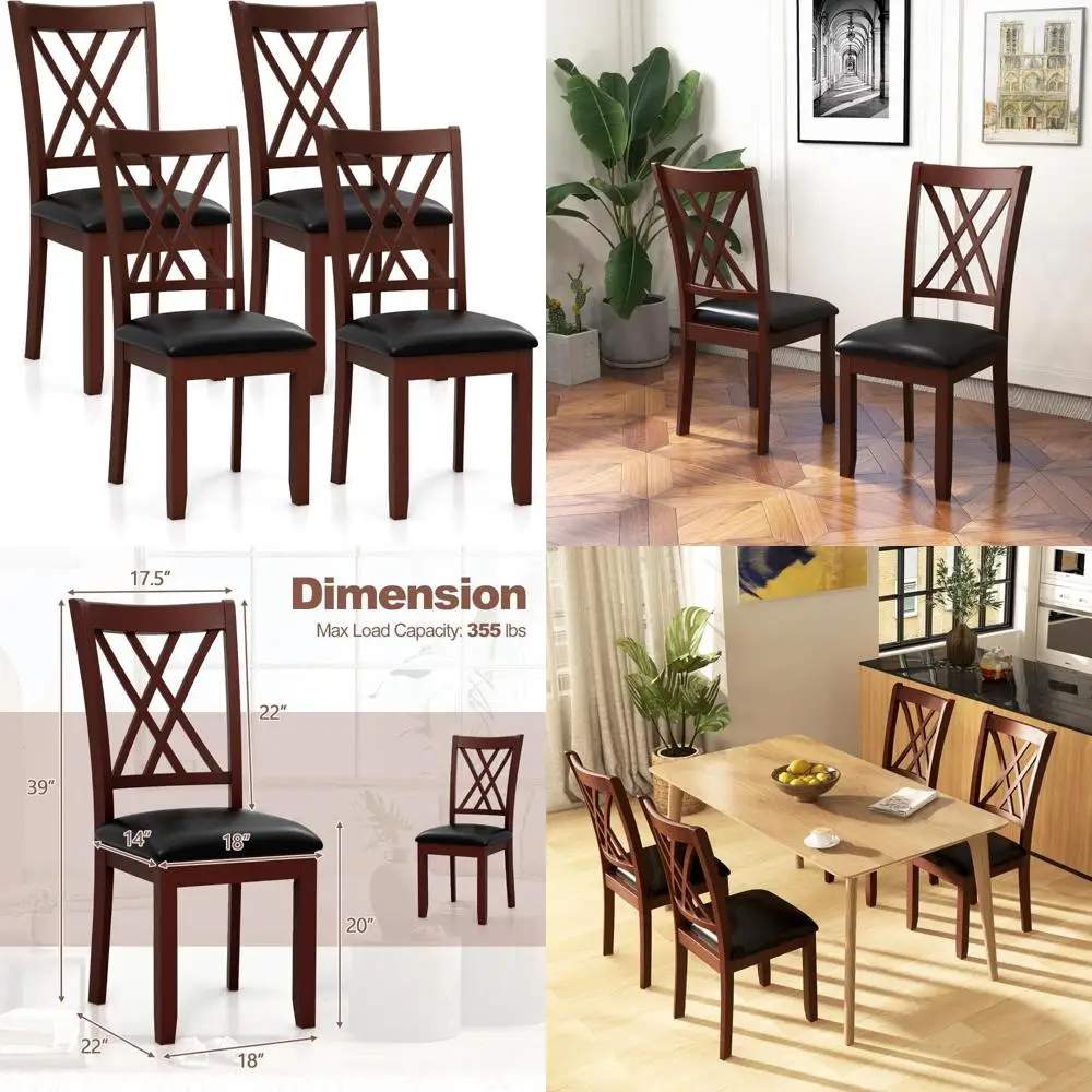 مجموعة من 4 كراسي لتناول الطعام من الجلد الصناعي من Giantex، مقاعد مطبخ منجدة بأرجل مطاطية، مبطنة للراحة، تدعم ما يصل إلى ذلك #1