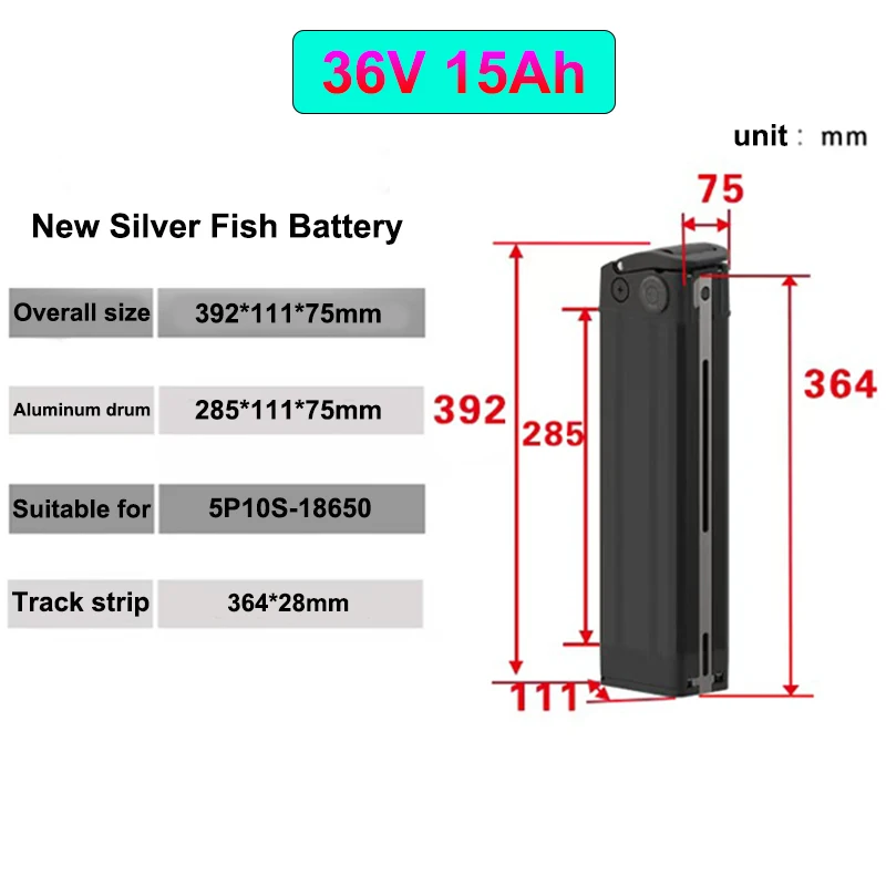 NEW 36V 15Ah 18650 10S5P Lithium Rechargeable Battery Built-in Bms for Silverfish 750W 1000W Motor Kit with 3A Charger.