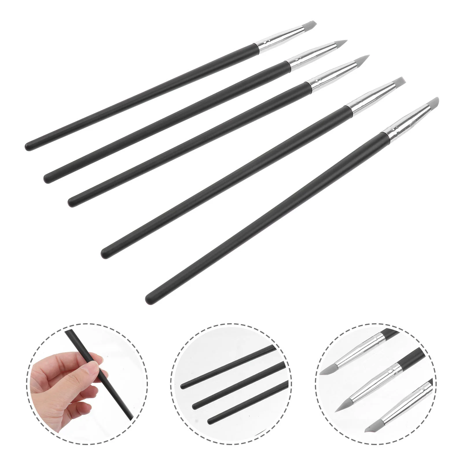 5Pcs Silicone Clay Nail Art Tools Lightweight Plastic Nylon Painting Shaping Sculpture Craft Brushes Precise Control Modelling