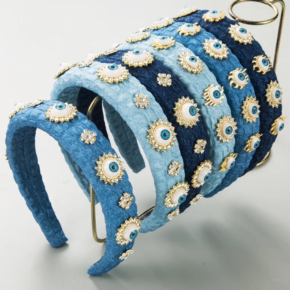 

Trendy new personalized devil's eye headband women's diamond-encrusted sponge high cranial top temperament street shot hair acce