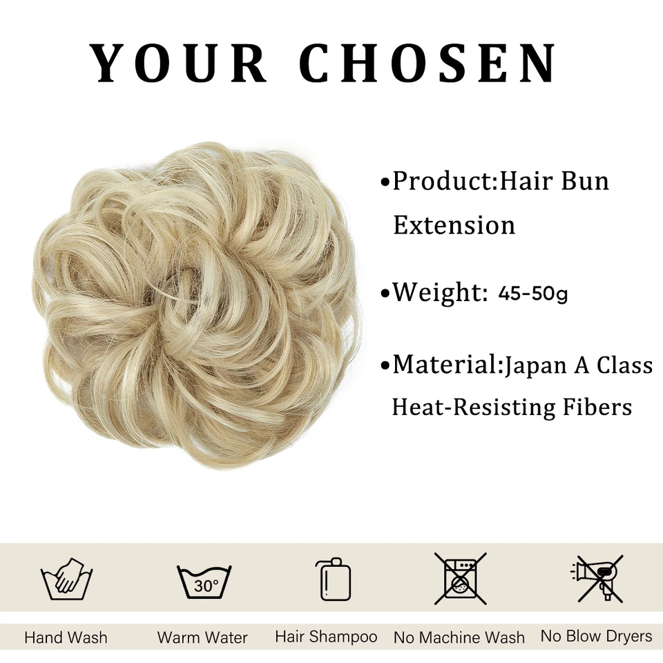 Moño sintético despeinado con liga elástica, extensiones de cabello rizado, scrunchies, postizos para recogido, para mujer 3