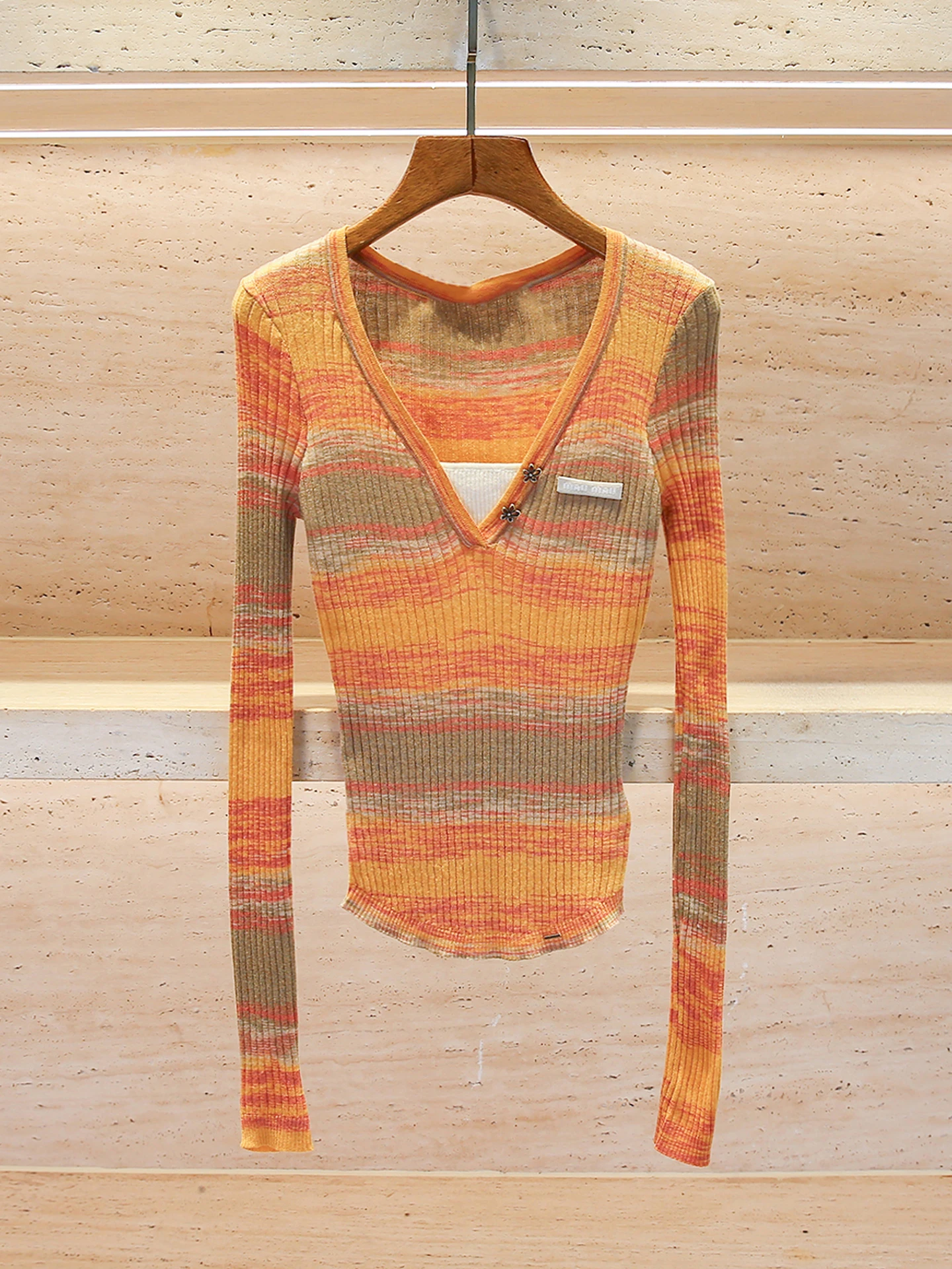 

Slim Fit adient Color Striped Knitted Top Women's Faion Autumn Winter Casual V-Ne Long Sve Regular Sve pe