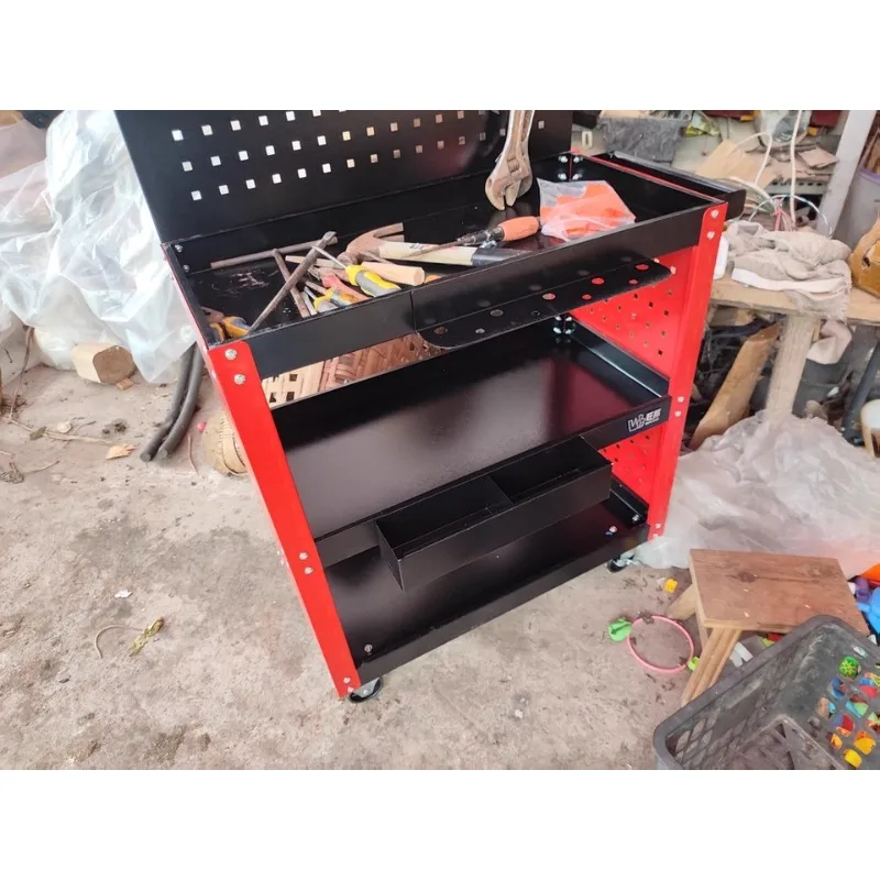 Carrello portautensili a 3 strati con pannello posteriore e ganci per carrello portaoggetti mobile per officina garage manutenzione auto