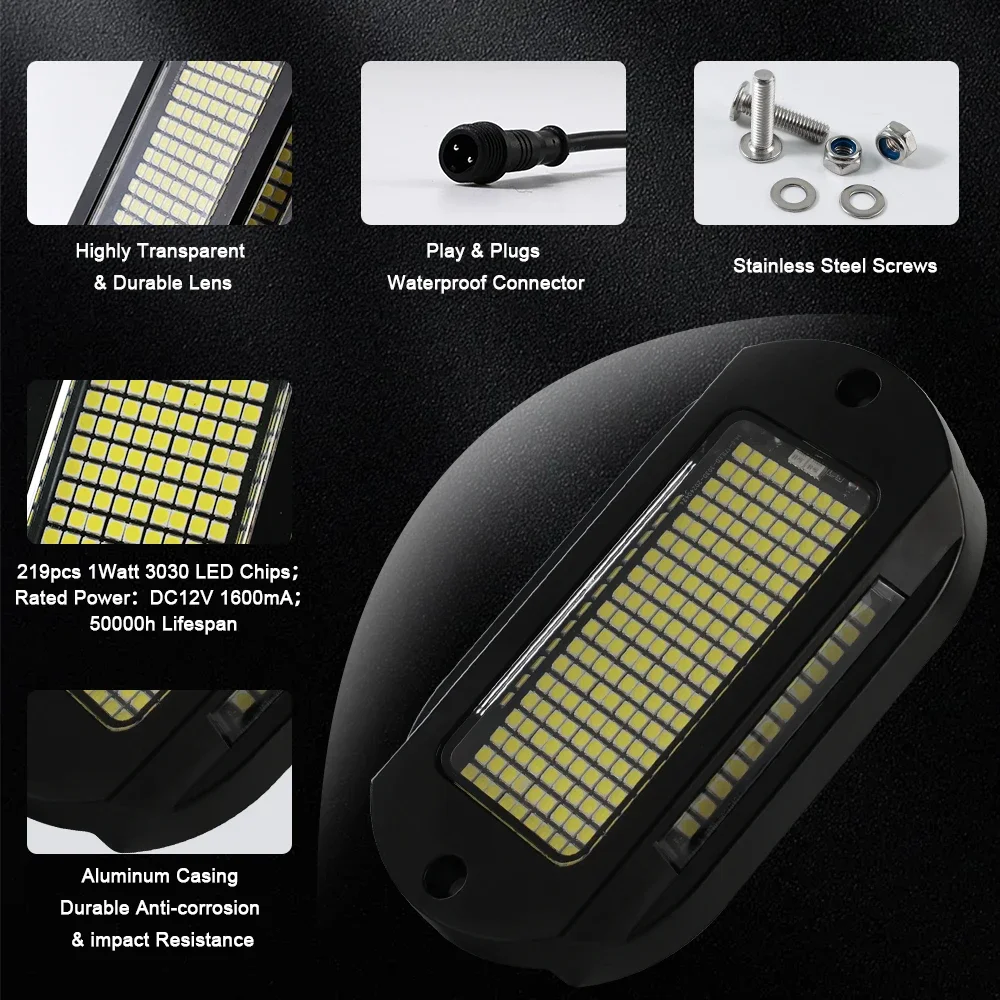 

Новейший Max 219LED Rock Light Белый IP68 Водонепроницаемый светодиодный светильник Аксессуар для грузовика 12 В Advanced 219 Rock Lights для грузовика