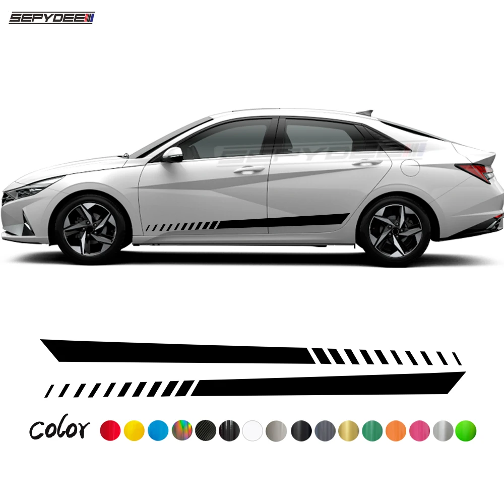 

1 Pair Racing Sport Car Door Side Skirt Stickers Auto Body Decor Long Stripe Vinyl Decals for Hyundai Elantra Car Accesories