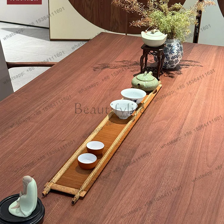 New Chinese black walnut tea table household multi-functional push-pull tea table