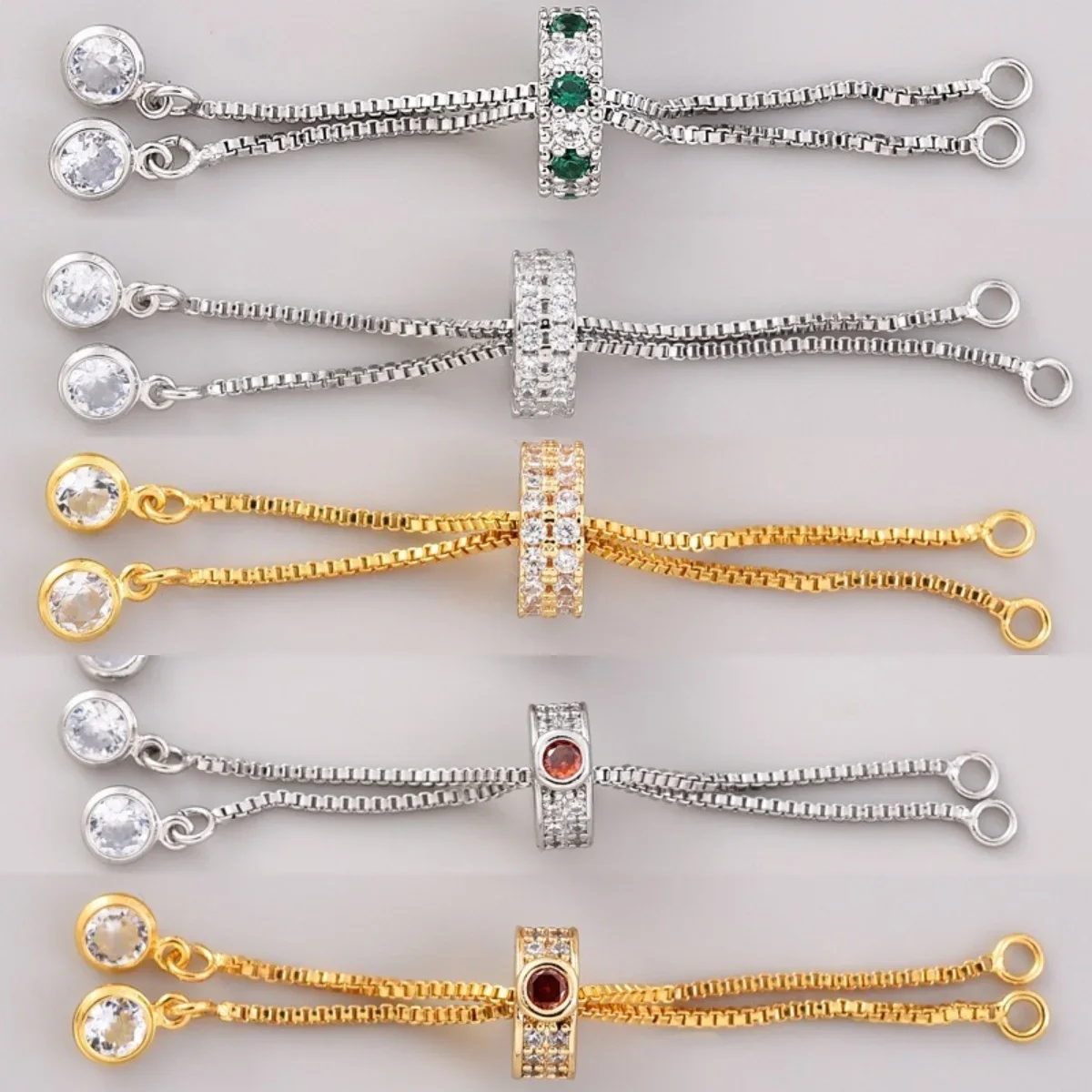 

18K Gold Plated Necklace Bracelet Components with Silicone Coloured Zirconia Insert Bead DIY Necklace Jewelry Making Accessories