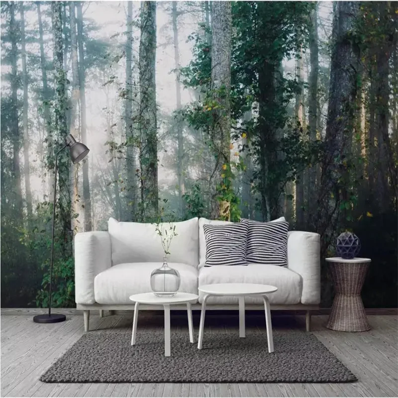 Custom Wallpaper 3d large tree mural black and white birch forest background decorative bamboo leaf crane study tea room Murals