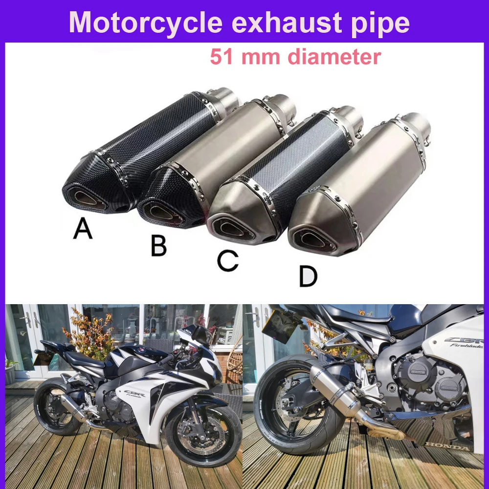 

51Mm Motorcycle Exhaust Muffler Left and Right Side Escape Motorcycle Gy6 Tube Fz6N Er6N Sv650 Crf230 Z750 Mt07 Mt09 Z900 Z1000