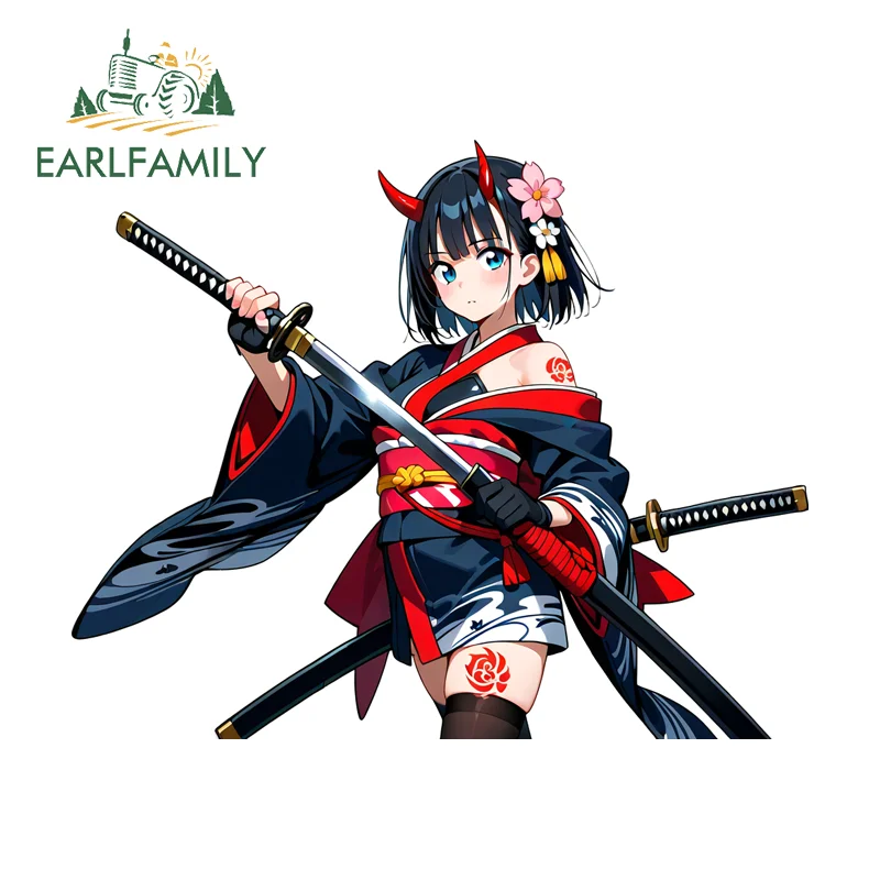 EARLFAMILY Japanese Samurai Oni Girl Art Wall Stickers Delicate Character Design Decoration Practical Cool Motorcycle Decor