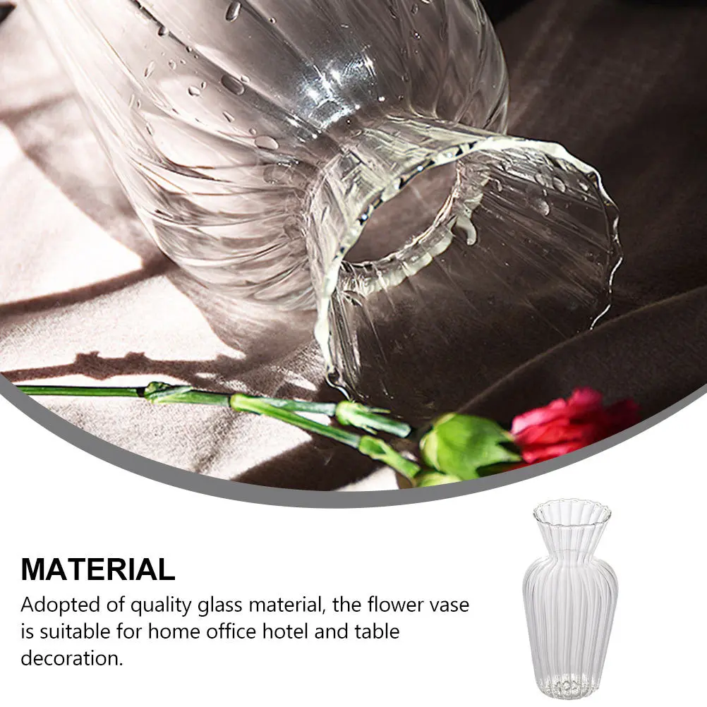 

1Pcs Striped Glass Decorative Vase Transparent Flower Container for Home Office Table-Top Plant Vase Fresh Silk Flower Display