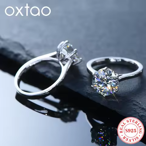 OXTAO 2ct 3ct 4ct D Color Moissanite Engagement Ring for Women 100%925 Sterling Silver Solitaire Rings Anniversary Jewelry Gifts