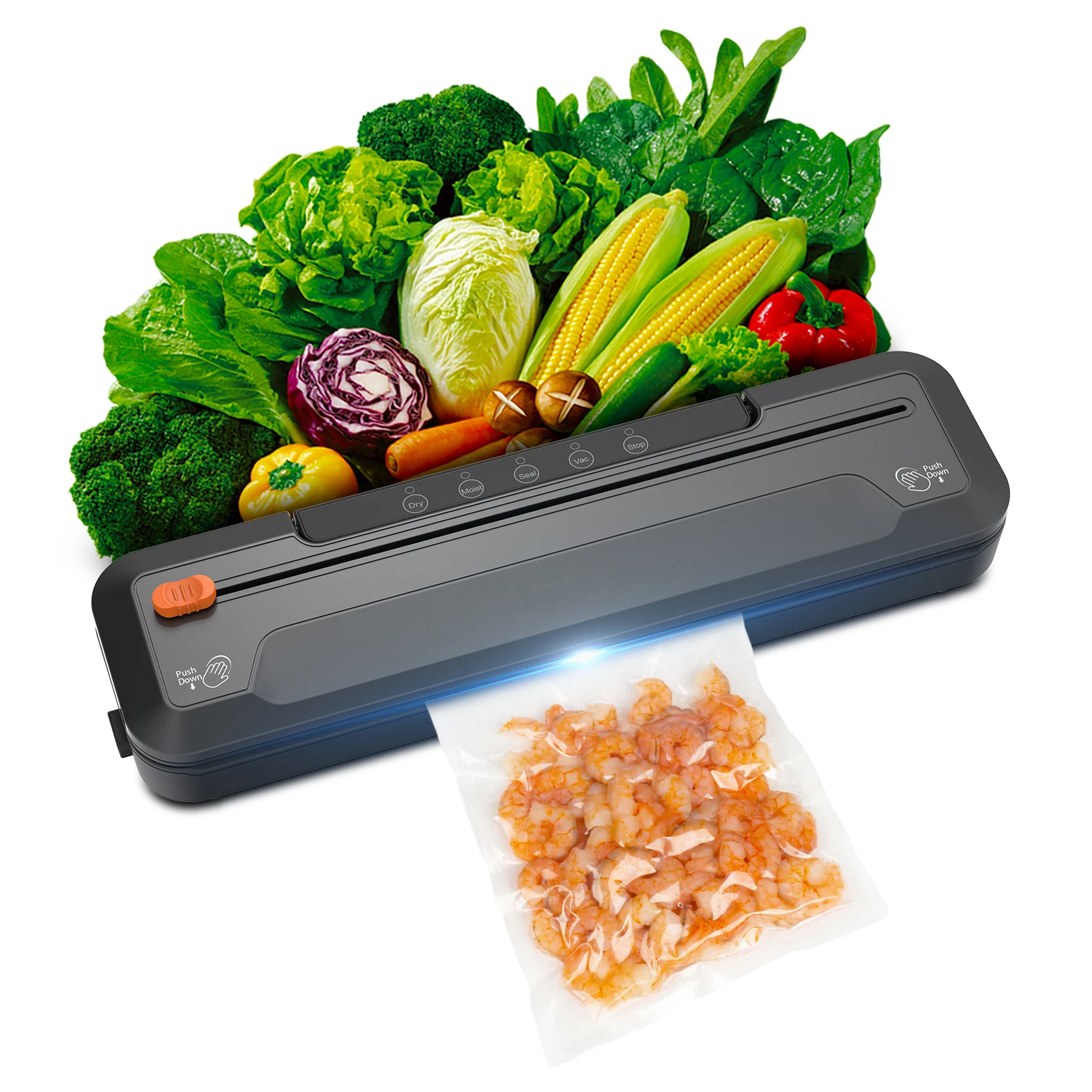 Vacuum Sealer Machine 55KPa Automatic Vacuum Air Food Sealer with External Cutter 10pcs Seal Bags Dry Moist Seal Vacuum Modes