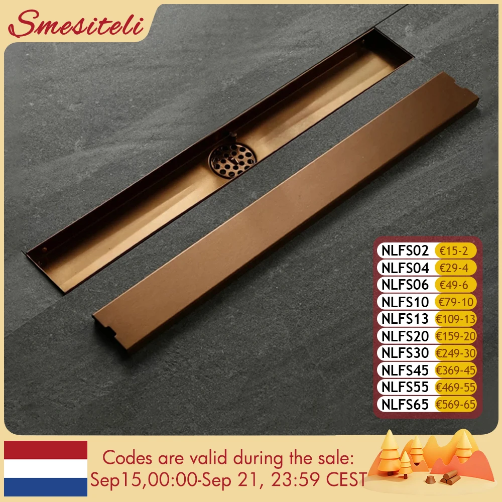 

Слив Smesiteli из нержавеющей стали, розовое золото, 800/900/1000 мм, прямоугольная линейная вставка для плитки, слив для пола с защитой от запаха для ванной