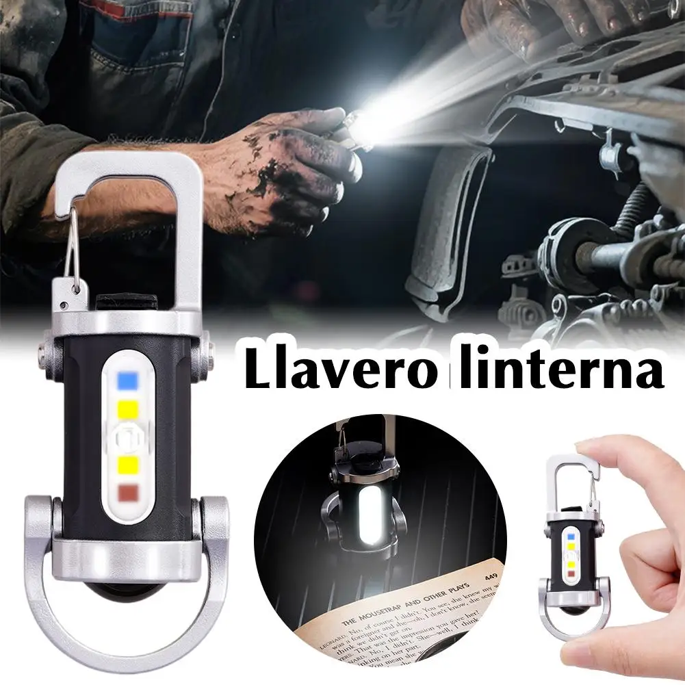 Rechargeable Mini Keychain Flashlight Portable Waterproof Camping Pocket Lamp with Keyring Hanging Light Hook Emergency Warning