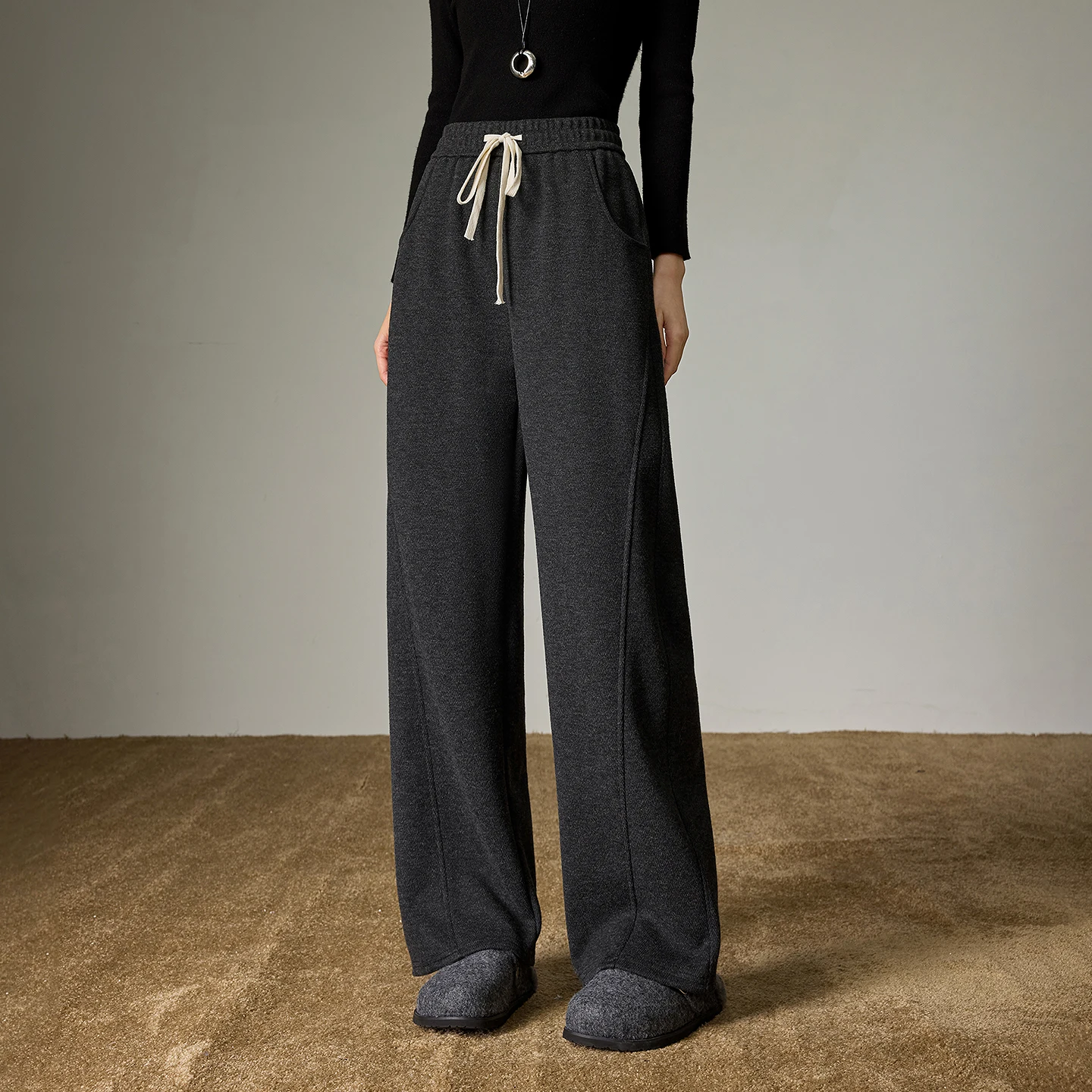 TOYOUTH Women Split Design Casual Pants 2026 Spring New Elastic High-Waisted Sporty Loungewear Slouchy Trousers