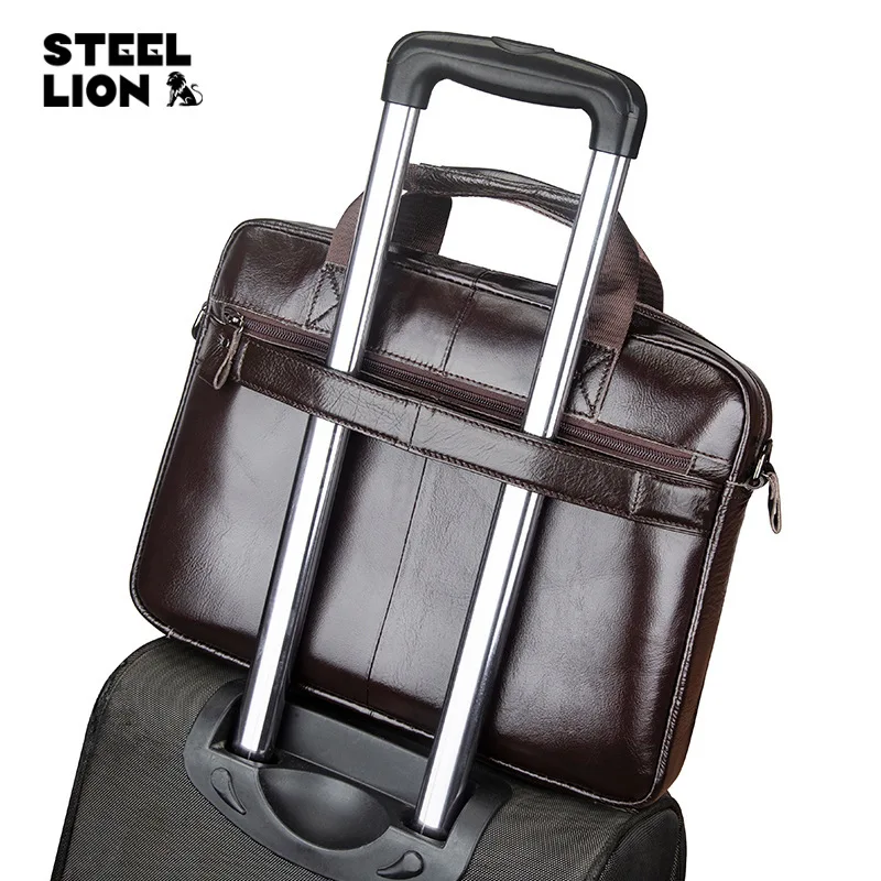 Cowhide men's briefcase head layer cowhide computer storage business large capacity hand shoulder bag