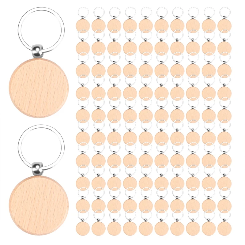 100 Pieces Wooden Keychain Blanks Round Wood Keychain Blanks Diy Wooden Keychain Blanks Unfinished Wooden Key Ring Key Tag B