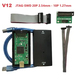 J-LINK V12 Jtag Swd 프로그래머, J LINK V12 STM32 에뮬레이터 디버거, ARM MCU 디버그 도구, JTAG 10P 1.27mm 어댑터 포함