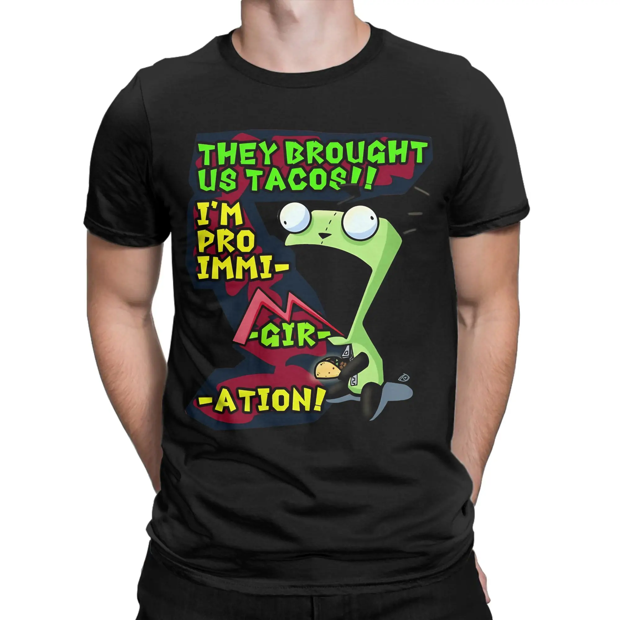 Pro Immi-Gir-Ation Men's T Shirts Invaders Zims Awesome Tee Shirt Short Sleeve Crew Neck T-Shirt Pure Cotton Gift Idea Tops