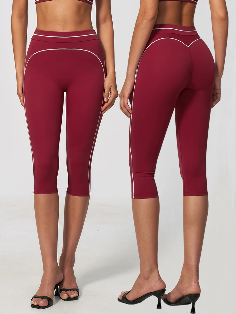 Capri Leggings for Women High Waisted Lifted Butt Yoga Pants Contrast Piping Athletic Workout Cropped Leggings with No Pockets