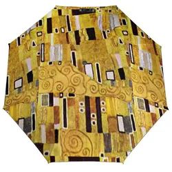 Gustav Klimt Umbrella The Kiss Pattern Windproof Sun Umbrella Aesthetic Automatic Print Folding Umbrella