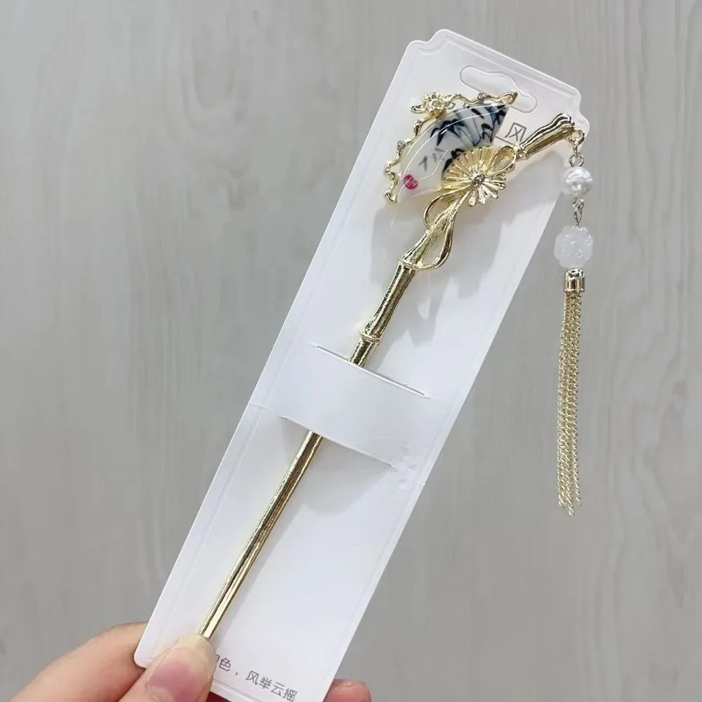 Chinese Style Fairy Flower Tassel Hairpin Handmade Oil Dripping Floral Hair Stick Metal Hair Pin For Woman Girl Hair Accessories
